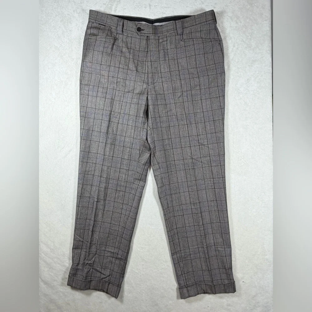 Versace Classic Made in Italy 38W 100% Wool Black and Blue Glen Plaid Dress Pant